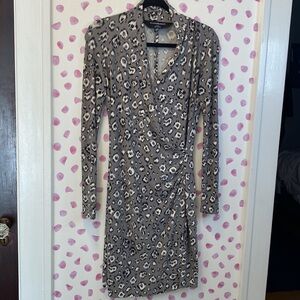 Norma Kamali Gray Leopard Print Wrap Style Dress in Like New Condition